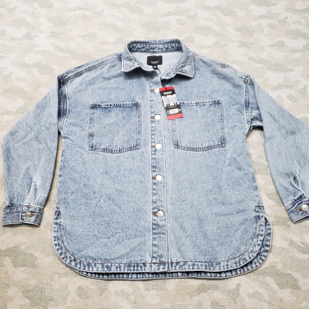 Hudson Denim Top Womens Medium Blue Pockets Snap NWT